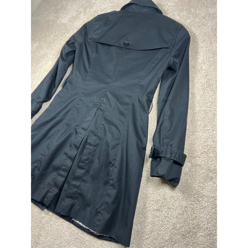 Banana Republic Black Trench Coat XS Petite‎ Preppy Classic Star Print Lining